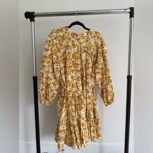 Topshop Mustard Floral Long Sleeve Dress